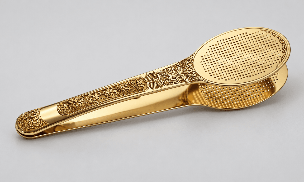 Ornate Tongs with Perforated Paddle Heads